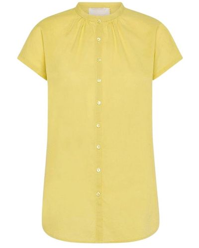 Momoní Camisa manga corta cuello coreano en voile de algodón - Amarillo