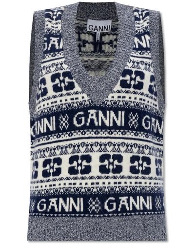 Ganni V-Neck Knitwear - Blue