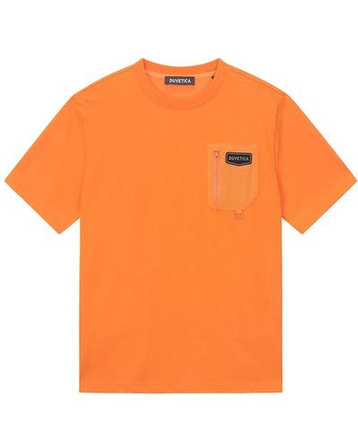 Duvetica T-shirt arancione da tempo libero con tasca frontale