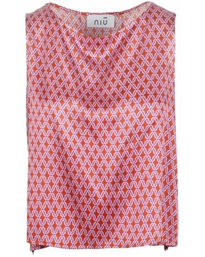 Niu Seidenärmellose bluse mit rundhalsausschnitt - Pink
