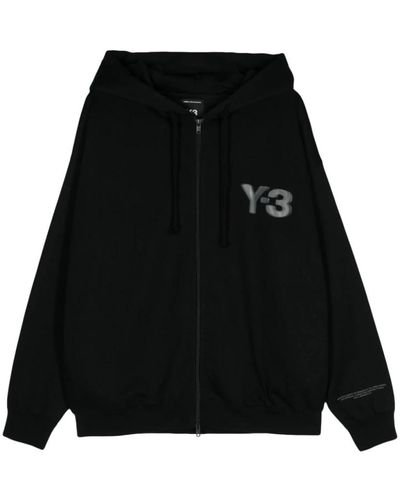 Y-3 Verzerrter logo zip hoodie - Schwarz