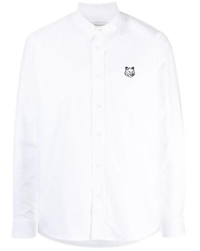 Maison Kitsuné Weißes oxford baumwollhemd mit fox logo stickerei,fox head casual hemd weiß