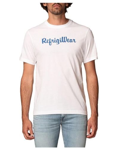 Refrigiwear T-shirt in cotone con girocollo e logo blu - Bianco