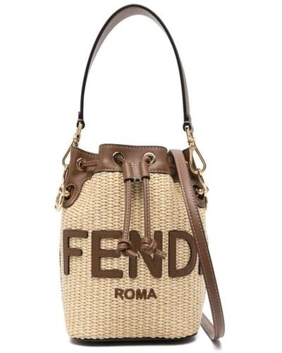 Fendi Stroh gewebte raffia schultertasche - Natur