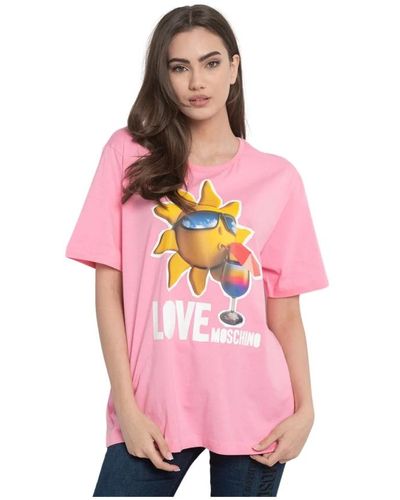 Love Moschino Casual-chic baumwoll t-shirt mit logodruck - Pink