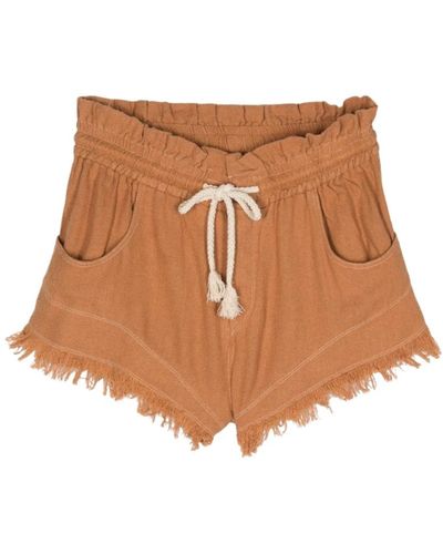 Isabel Marant Shorts de seda tejida marrón con cordón