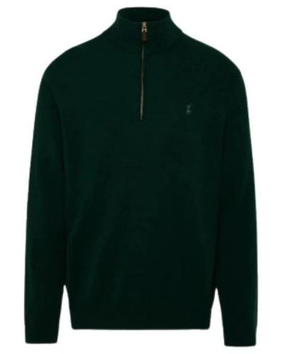 Polo Ralph Lauren Maglione in lana con mezza zip e logo ricamato - Verde