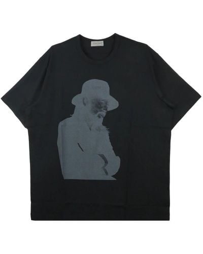 Yohji Yamamoto Schwarzes grafik-print baumwoll-t-shirt