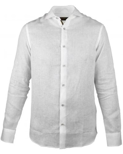 Moorer Camicia bianca in lino con maniche lunghe - Grigio