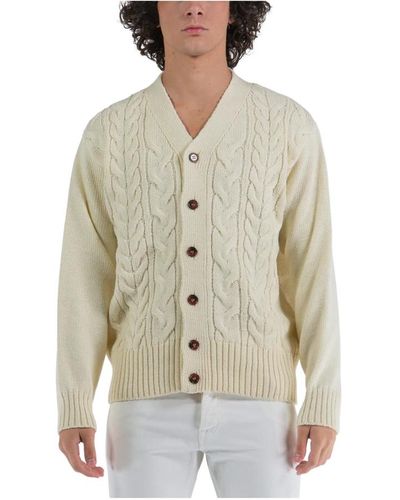 Universal Works Maglione cardigan cable kn - Neutro