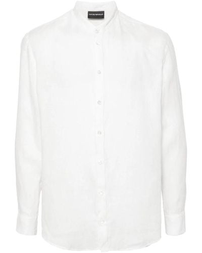 Emporio Armani Weißes leinenhemd mit kragen