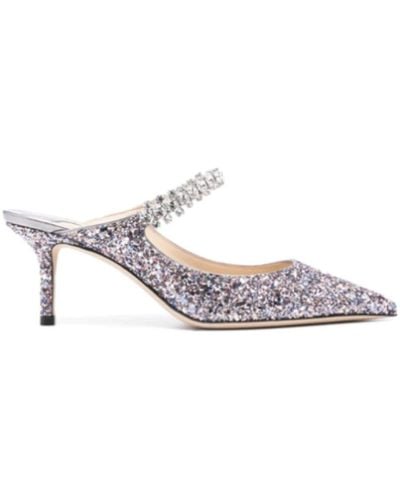 Jimmy Choo Glitter pointed toe crystal strap heels - Metálico
