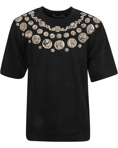 Dolce & Gabbana Maglietta in cotone nera con stampa monete - Nero