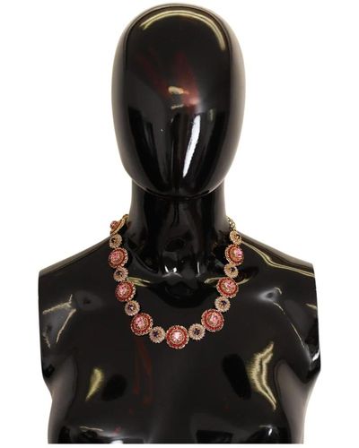 Dolce & Gabbana Vergulde Messing Meerkleurige Kristal Verfraaide Ketting - Zwart