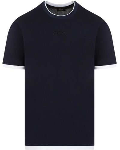 Brioni Navy weiß baumwoll t-shirt - Blau