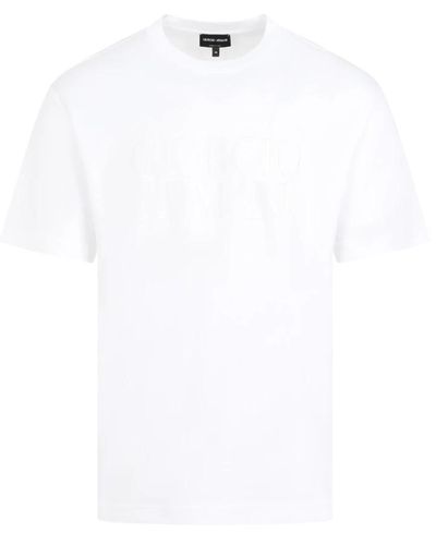 Giorgio Armani Weißes baumwoll-t-shirt mit besticktem logo