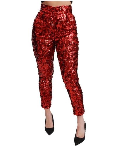 Dolce & Gabbana Sequined Cropped Pants Pants - Red