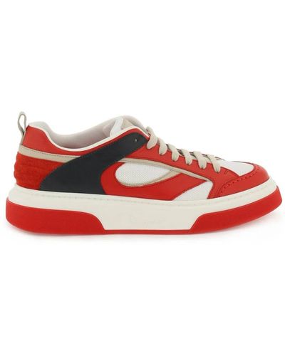 Ferragamo Sneakers,leder- und stoff-sneakers mit kontrastierenden einsätzen - Rot