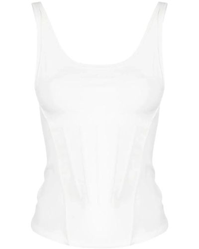 Mugler Top con logo in rilievo in stile corsetto - Bianco