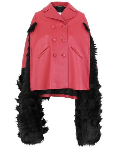 Maison Margiela Ledercape mit kunstpelzbesatz - Pink