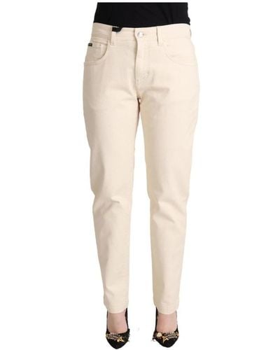 Dolce & Gabbana Weiße mid waist skinny denim jeans mit logo plaque - Natur