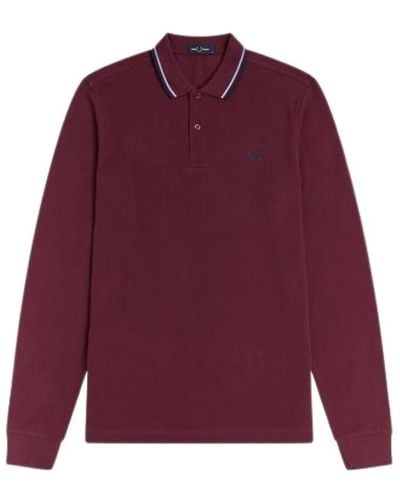 Fred Perry M3636 799 Twin Tipped Long Sleeve Burgundy Polo Shirt Cotton - Purple