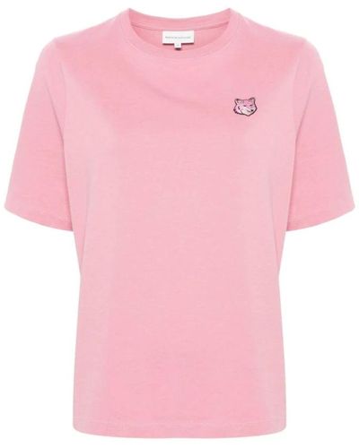 Maison Kitsuné Camiseta rosa con parche de zorro