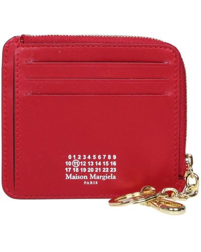 Maison Margiela Lederbrieftasche mit weißen kontrastnähten und kräftiger roter farbe
