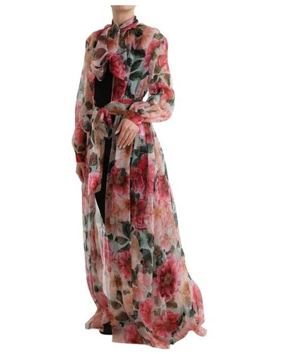 Dolce & Gabbana Silk chiffon camelia print maxi coat - Rosso
