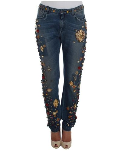 Dolce & Gabbana Jeans con cuore di rose di cristallo - Blu