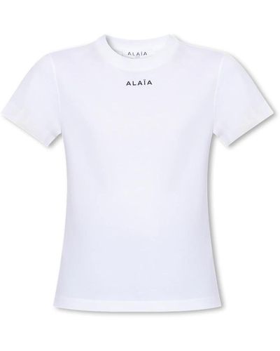 Alaïa T-shirt mit logo - Weiß
