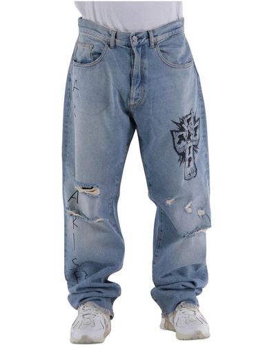 Aries Loose-fit metal trip batten jeans - Blau