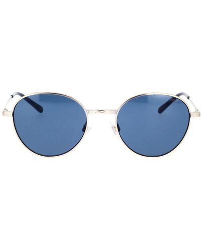 Ralph Lauren Sonnenbrille mit runden blauen gläsern und silberfarbenem metallrahmen