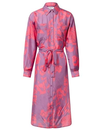 Essentiel Antwerp Vestido camisero de seda con estampado floral - Rosa