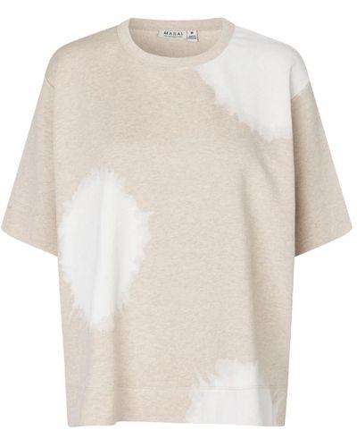 Masai T-shirt oversize stampata beige melange - Bianco
