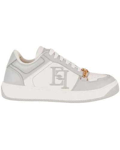 Elisabetta Franchi Sneakers in pelle con logo ricamato - Bianco