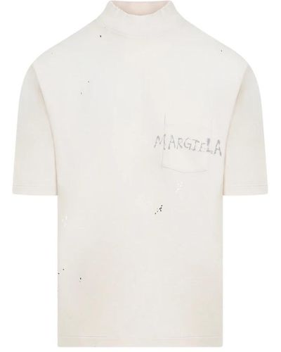Maison Margiela Zerstörtes ecru baumwoll t-shirt - Weiß