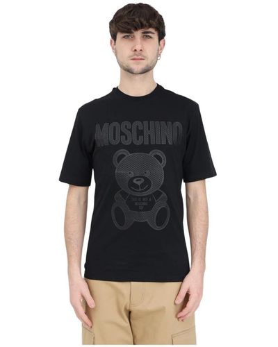 Moschino T-shirt nera in cotone organico con stampa teddy bear - Nero