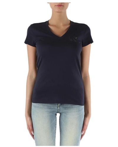 Armani Exchange V-ausschnitt baumwoll-t-shirt mit logo-print - Blau