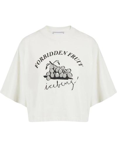 Iceberg T-shirt cropped bianca a maniche corte con stampa forbidden fruit - Bianco