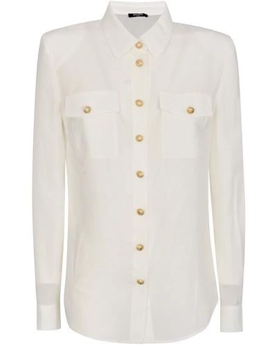 Balmain Blusa blanca de seda con botones dorados - Blanco