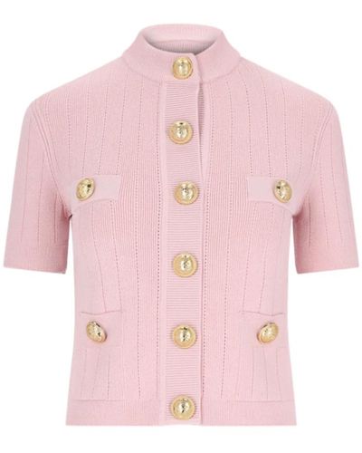 Balmain Rosa cardigan mit goldenen details - Pink