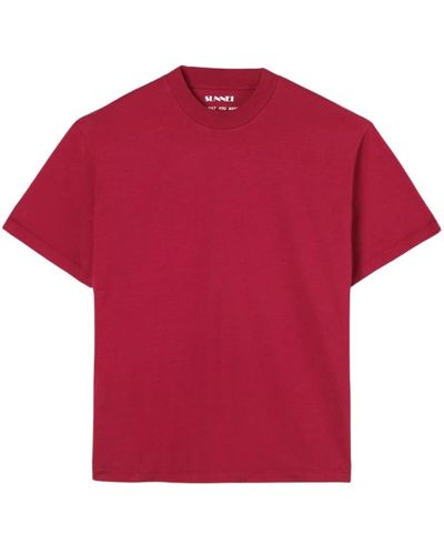 Sunnei Rumba rotes baumwoll-t-shirt mit bügellogo