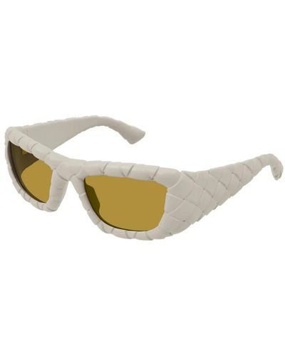 Bottega Veneta Rechteckige weiße sonnenbrille mit gewebtem muster - Mettallic