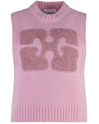 Ganni Round-Neck Knitwear - Pink