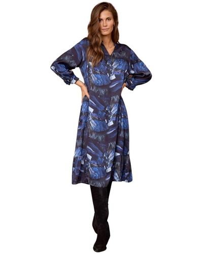 2-Biz Kleid mit abstraktem muster und langen ärmeln - Blau