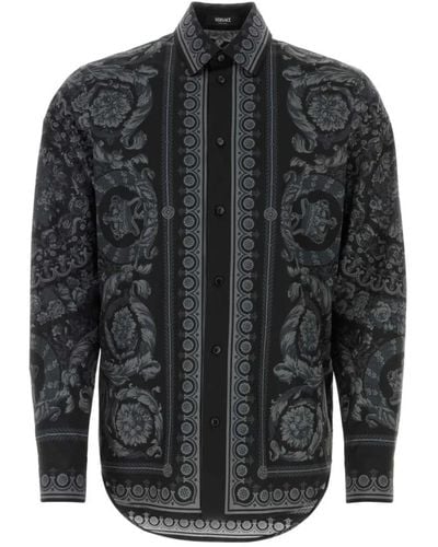 Versace Bedrucktes popelinehemd - Grau