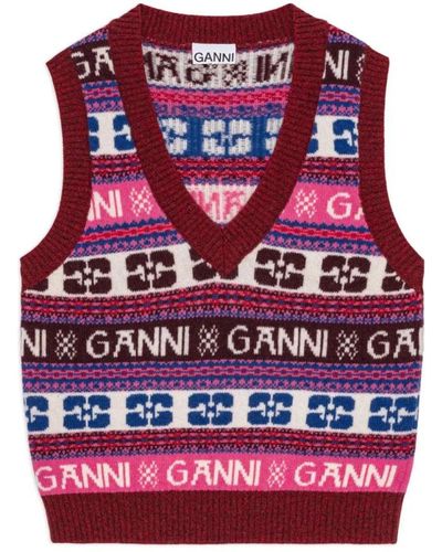 Ganni V-Neck Knitwear - Red
