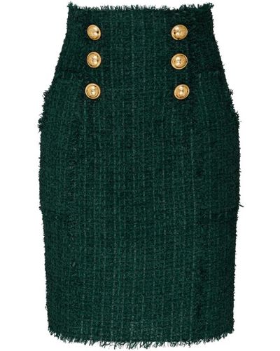 Balmain Falda lápiz de tweed - Verde