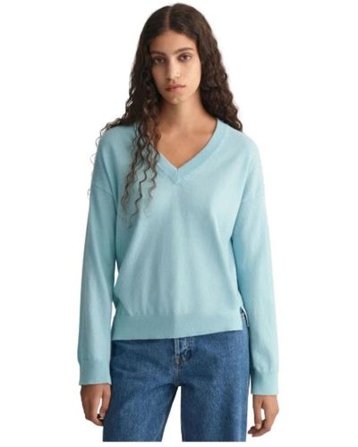 GANT Jersey de lana ultra fina con cuello en v - Azul